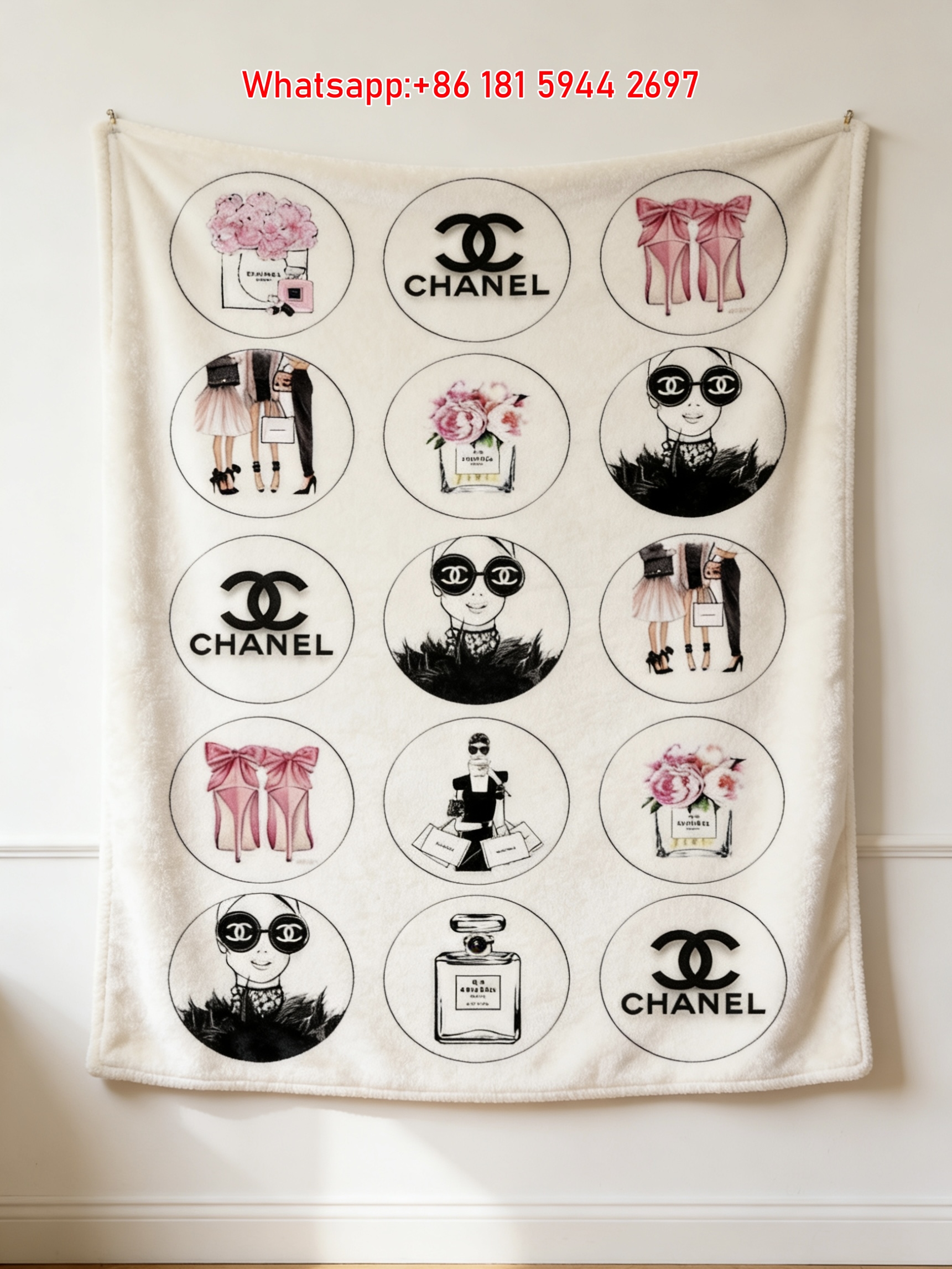 Chanel Inspired Pink Floral Flannel Throw Blanket IMG_7144